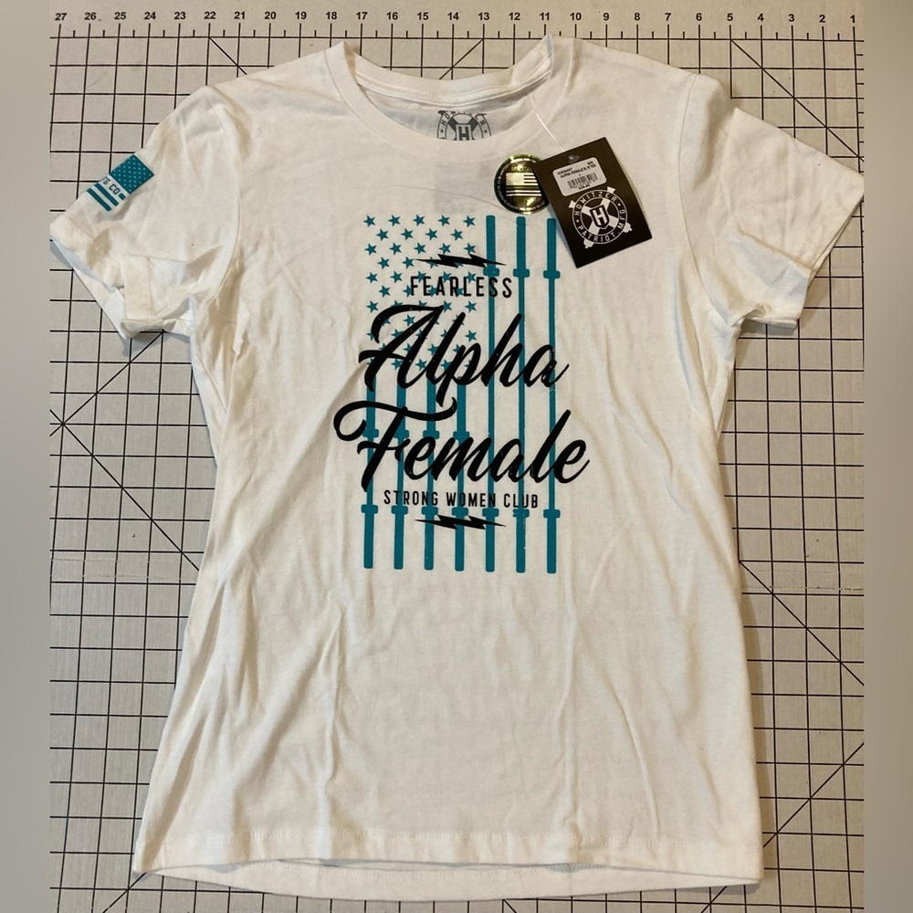 NWT Howitzer Women’s Size Large White/Teal Alpha Female Tee